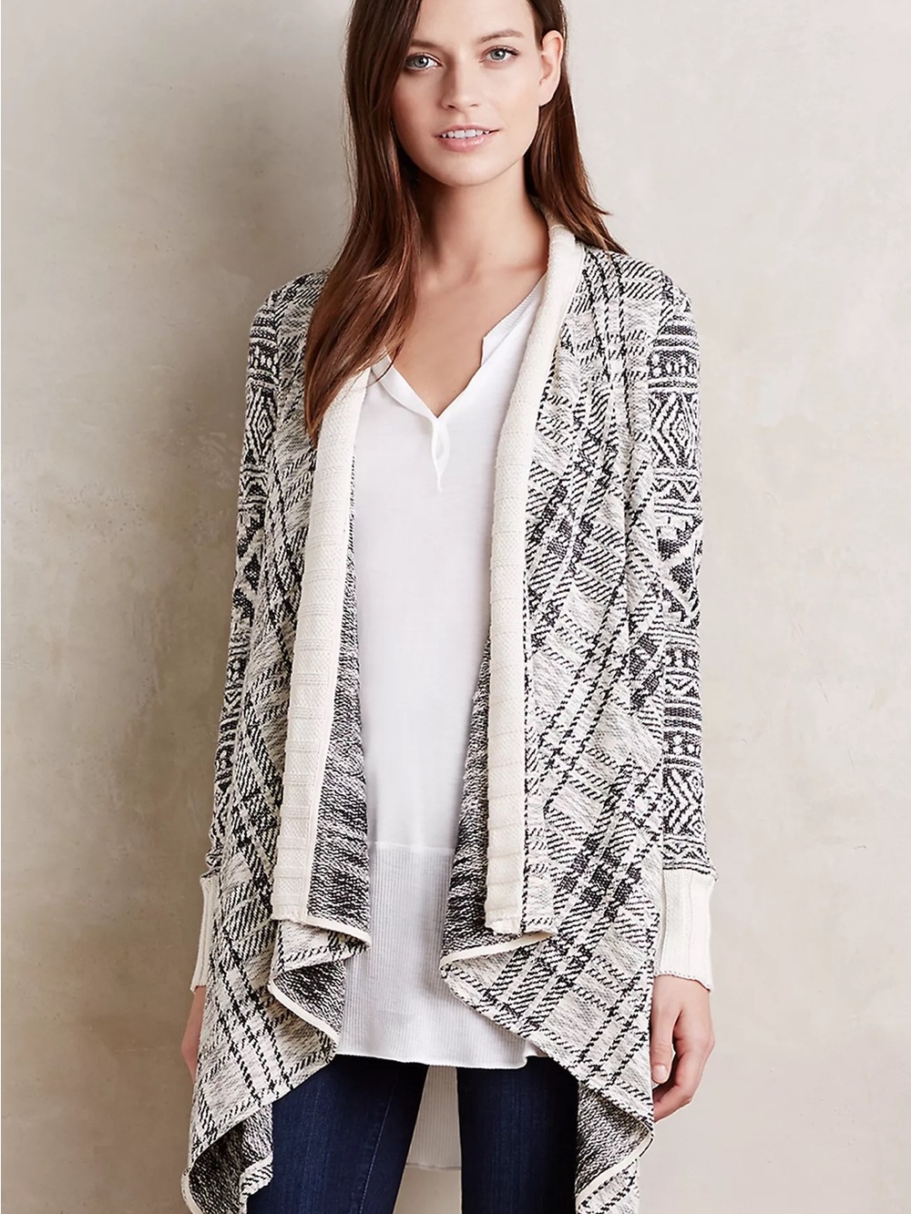 Tiny Anthropologie Open-Front Black & Cream Patterned Women's Cardigan Sweater